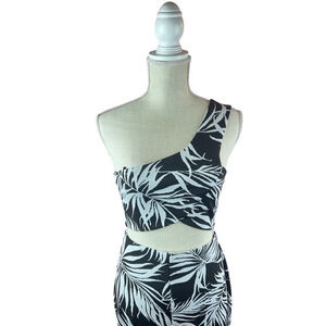 Zara One Shoulder Palm Print Jacquard Cross‎ Over Crop Top Size M NWT